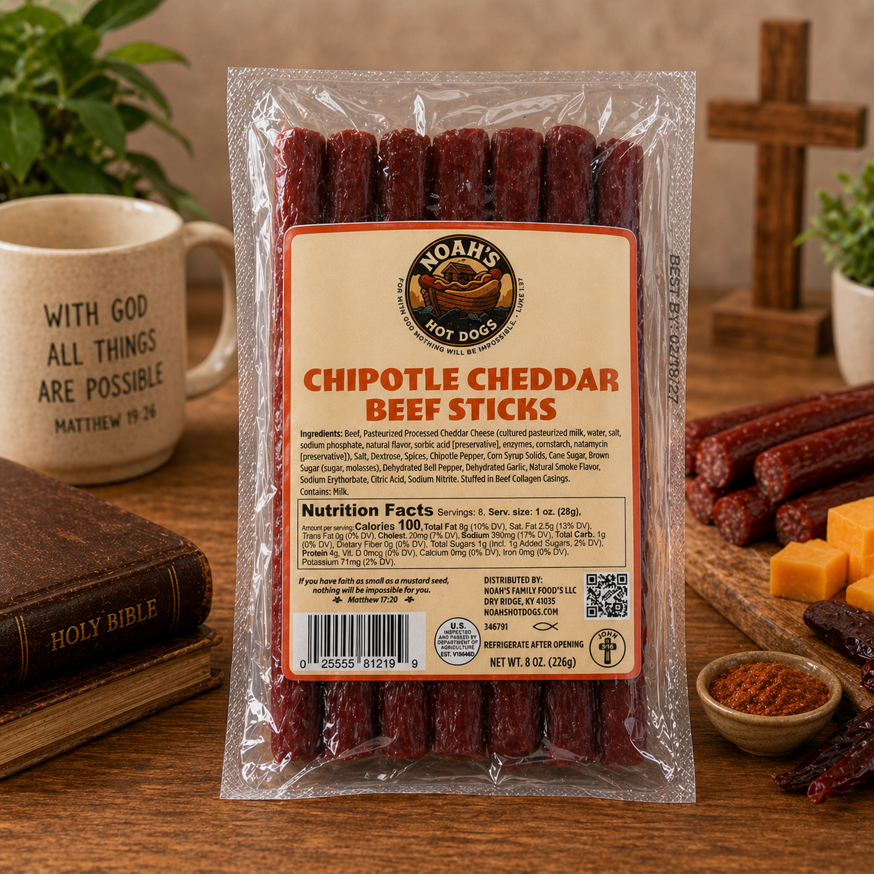 Noah’s Premium Beef Sticks – Original, Chipotle Cheddar, Honey & Spicy Hot