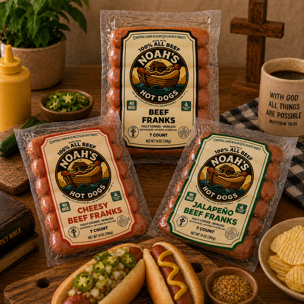 Noah’s 100% Premium All Beef Franks – Case Packs (7 Count • 6 or 12 Packs)