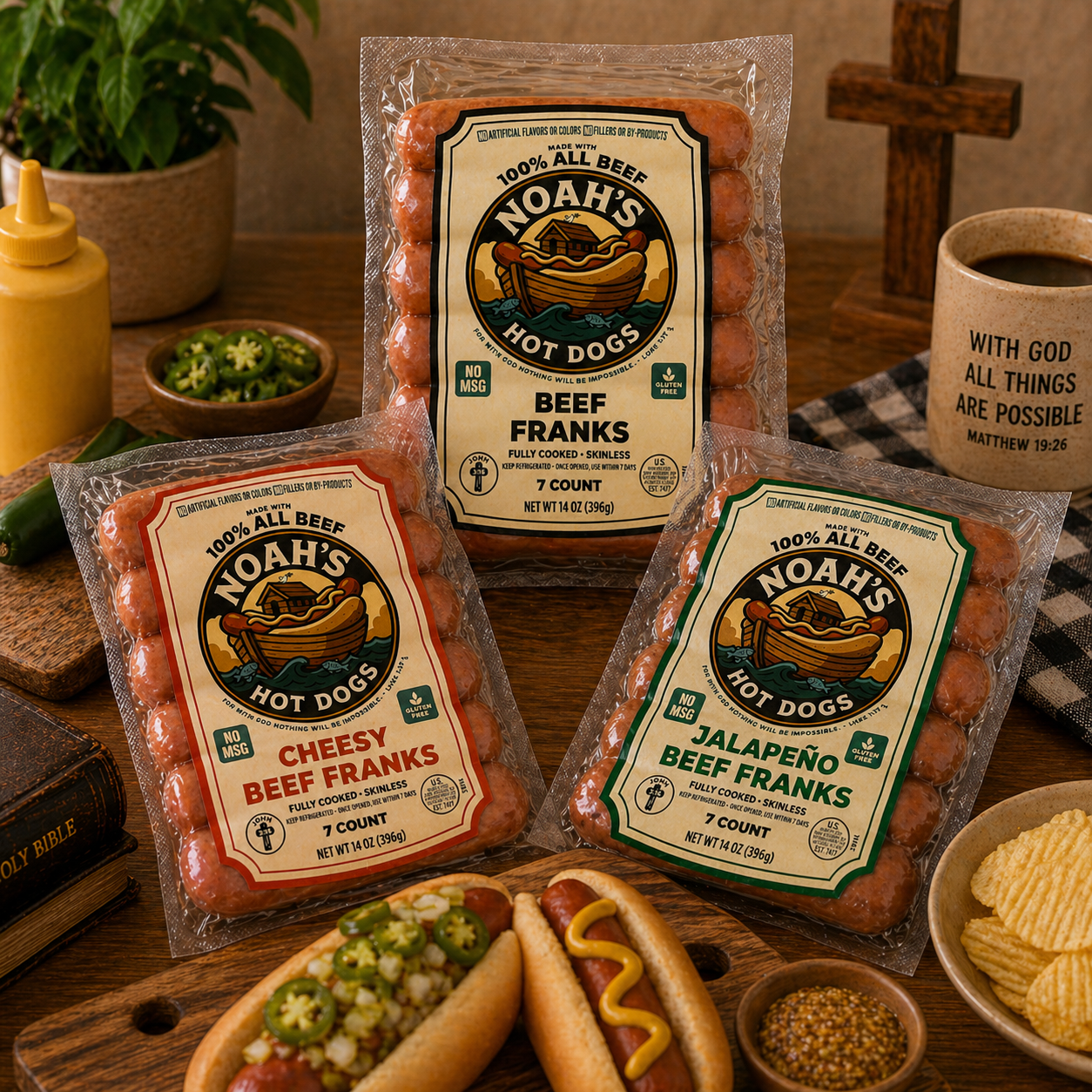 Noah’s 100% Premium All Beef Franks – Case Packs (7 Count • 6 or 12 Packs)