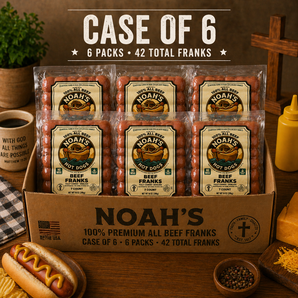 Noah’s 100% Premium All Beef Franks – Case Packs (7 Count • 6 or 12 Packs)