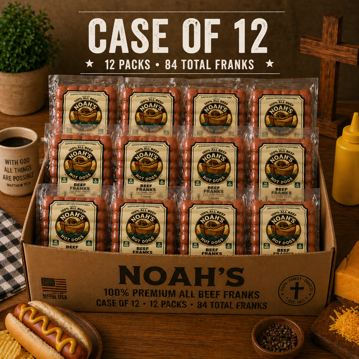 Noah’s 100% Premium All Beef Franks – Case Packs (7 Count • 6 or 12 Packs)