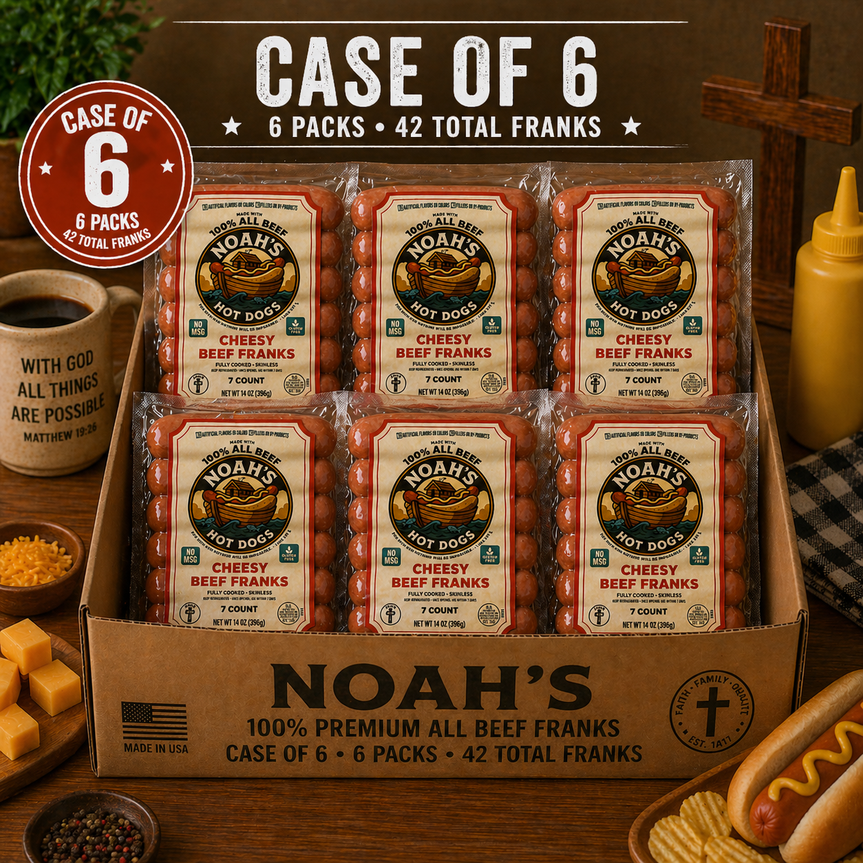 Noah’s 100% Premium All Beef Franks – Case Packs (7 Count • 6 or 12 Packs)