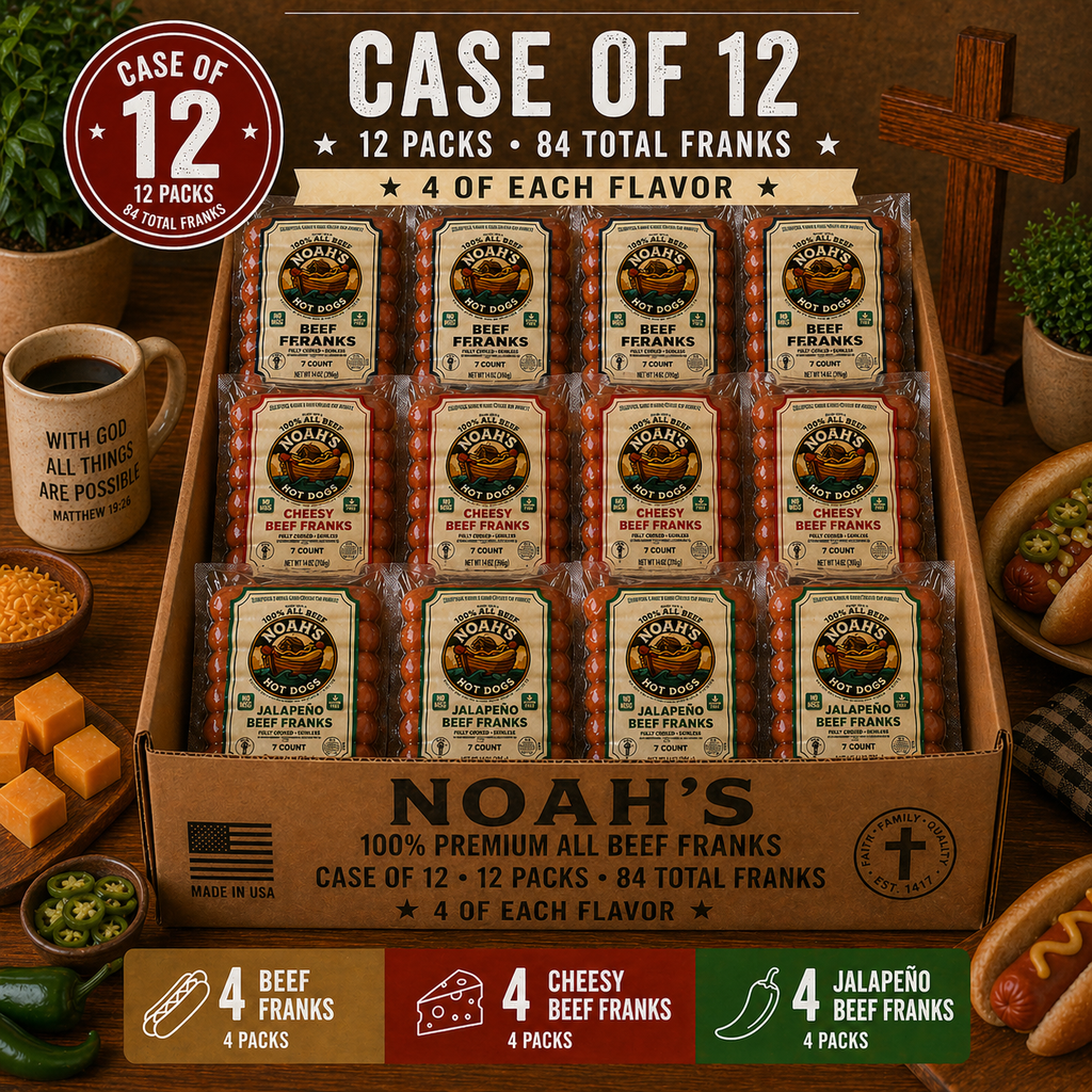 Noah’s 100% Premium All Beef Franks – Case Packs (7 Count • 6 or 12 Packs)