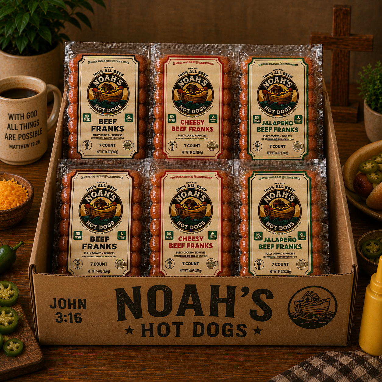 Noah’s 100% Premium All Beef Franks – Case Packs (7 Count • 6 or 12 Packs)