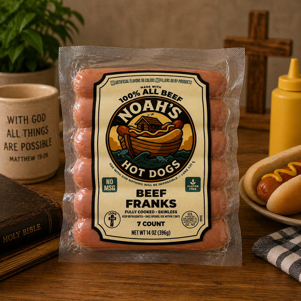 Noah’s 100% Premium All Beef Franks – Case Packs (7 Count • 6 or 12 Packs)