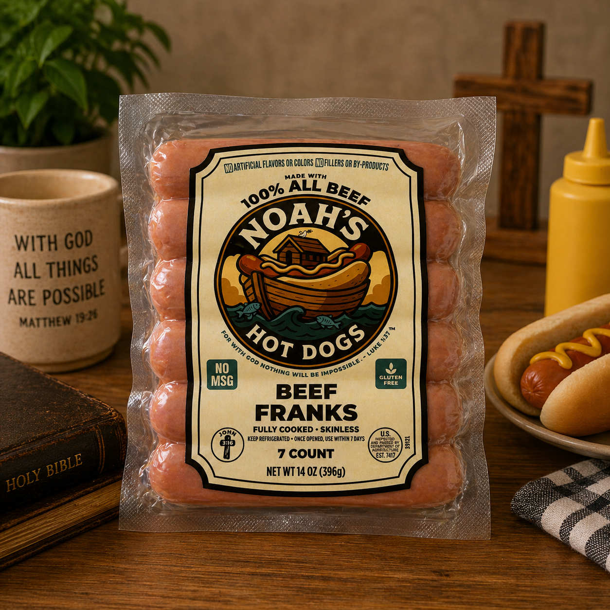 Noah’s 100% Premium All Beef Franks – Case Packs (7 Count • 6 or 12 Packs)