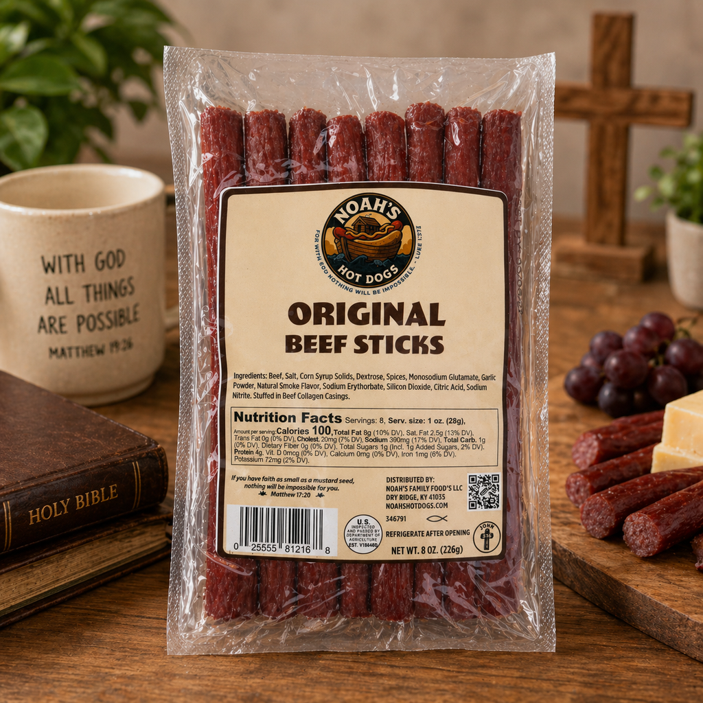 Noah’s Premium Beef Sticks – Original, Chipotle Cheddar, Honey & Spicy Hot