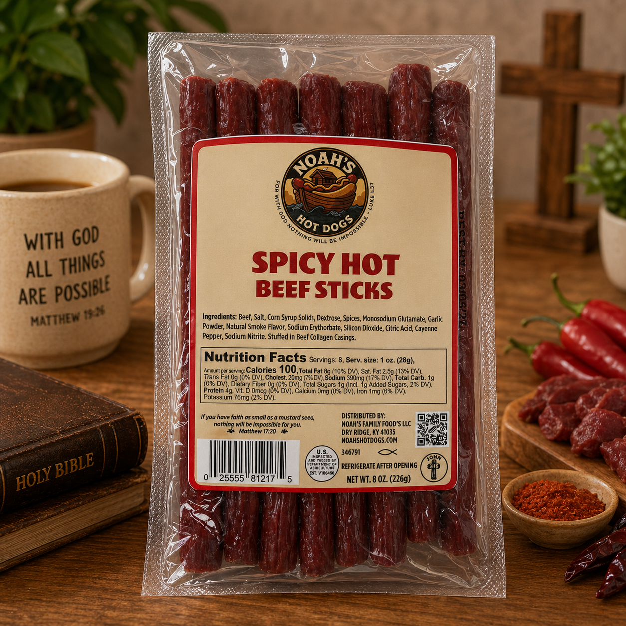 Noah’s Premium Beef Sticks – Original, Chipotle Cheddar, Honey & Spicy Hot